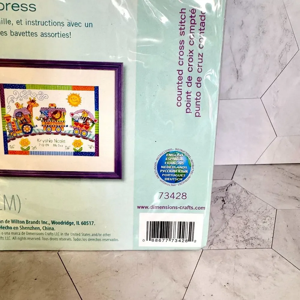 NEW Dimensions Baby Express Birth Record Cross Stitch Kit 12x9